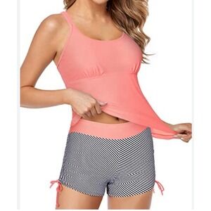 Yonique Blouson Women Tankini Swimsuits Two Piece Bathing Suits Coral Sz XL